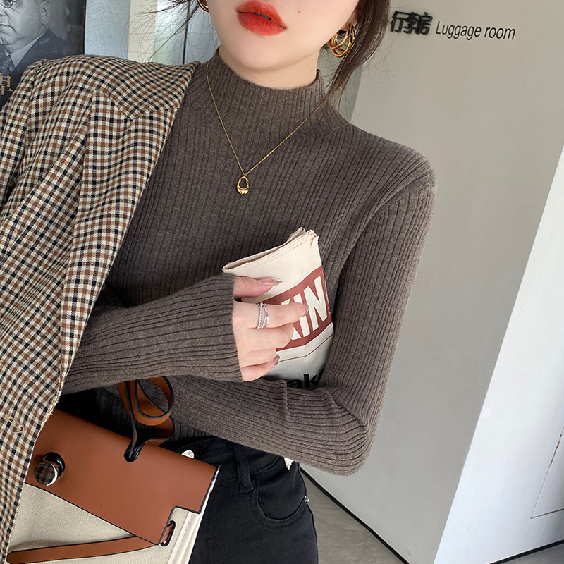 毛衣打底衫女秋冬2023新款內搭洋氣半高領羊毛針織衫修身套頭上衣