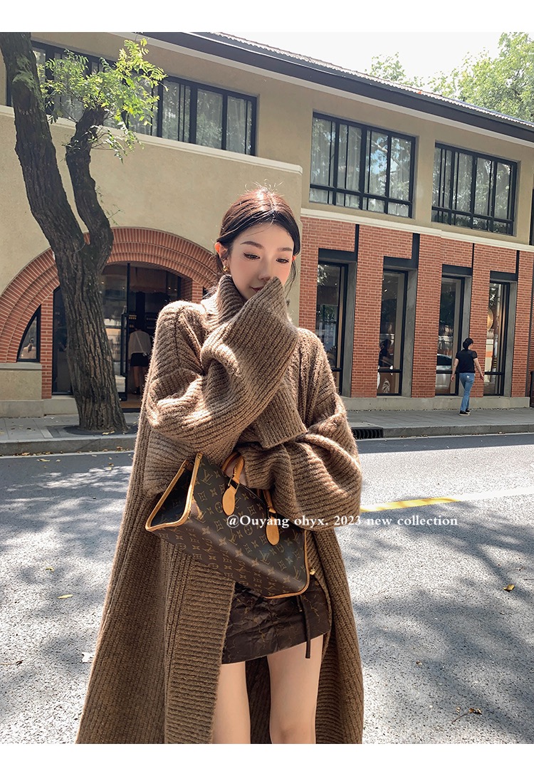 Large lapel long cardigan coat for women in autumn design niche knitted sweater loose retro sweater
