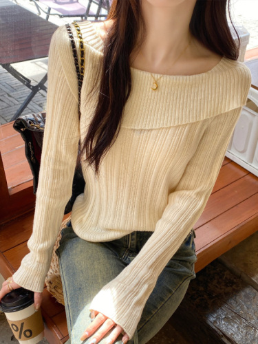 One-line collar sweater for women 2023 new design niche inner wear long-sleeved bottoming shirt autumn and winter high-end sweater