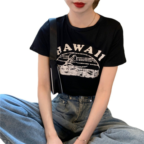 American retro short-sleeved T-shirt women's summer design sense hot girl short section