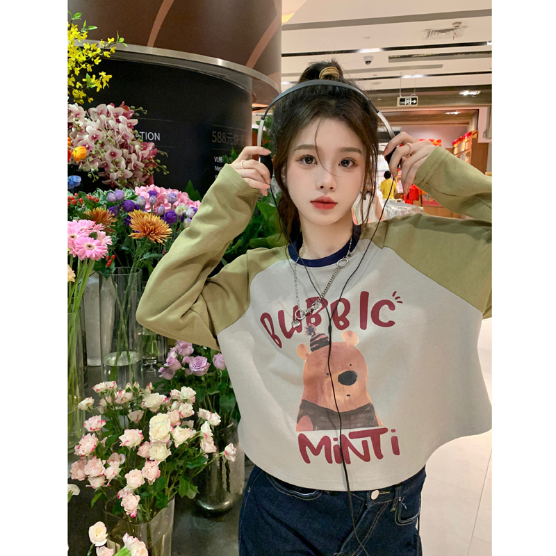 Big fish scale 260g 100% polyester thin sweatshirt women's round neck printed t-shirt splicing back strip