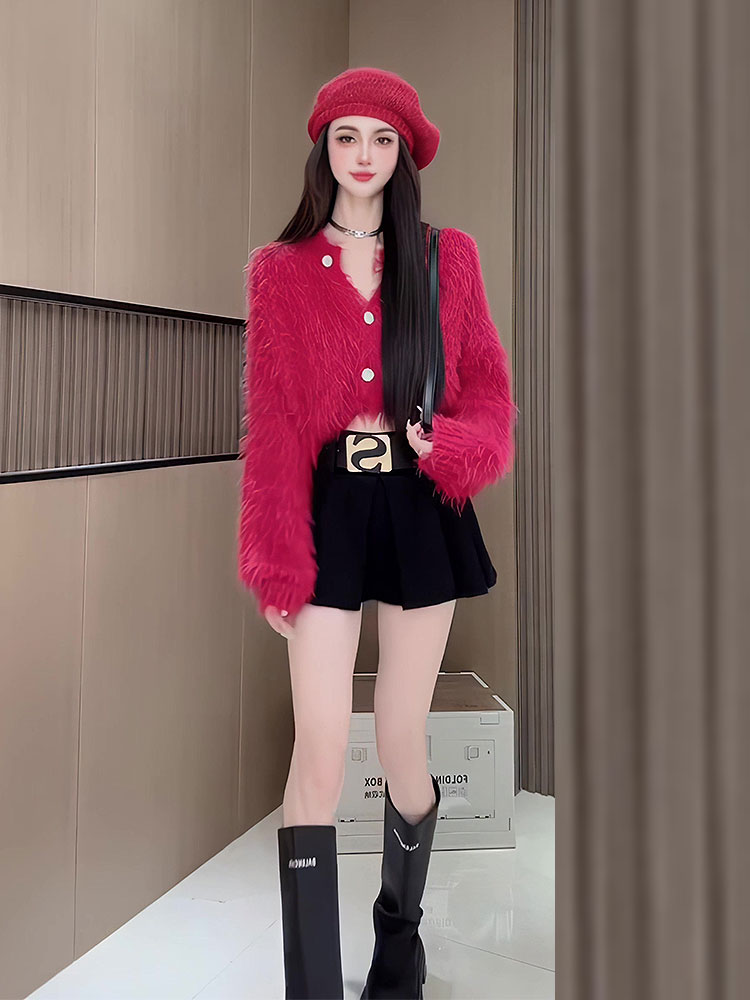 French autumn new style 2023 pure lust style gentle sweater, foreign style and versatile, slim and furry short cardigan jacket