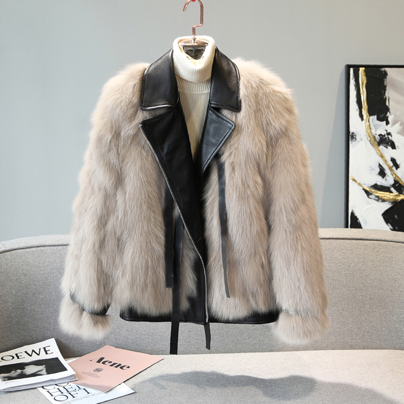 Imported fox fur motorcycle style genuine leather fur coat women's short style 2023 autumn and winter new furry coat