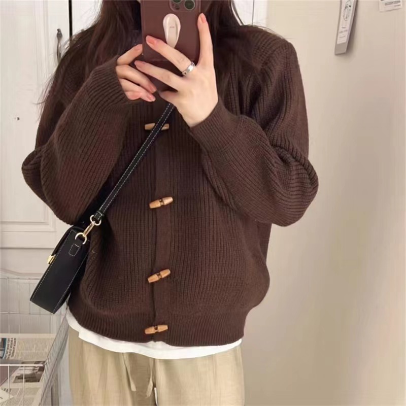 Korean chic autumn and winter new style lazy style V-neck soft glutinous pit strips loose and versatile knitted sweater cardigan jacket for women