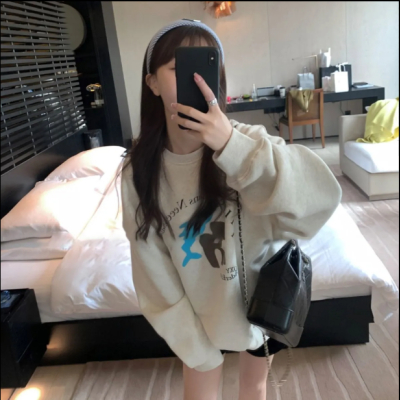 Harajuku BF thickened velvet pullover round neck sweatshirt for female students salt loose top autumn and winter coat lazy style