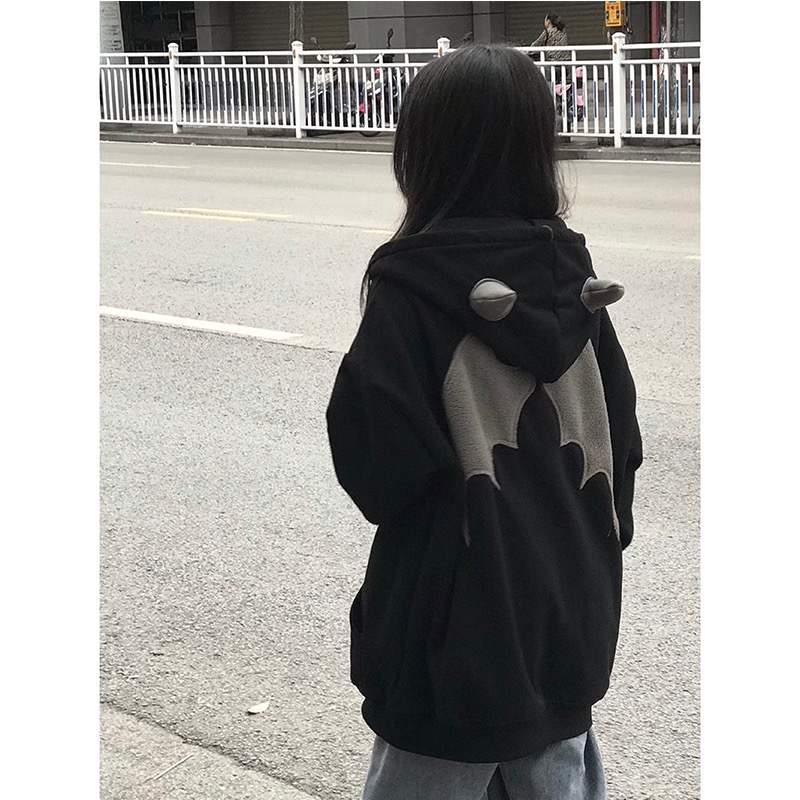 400g Chinese cotton composite velvet little devil horn hooded sweatshirt for women