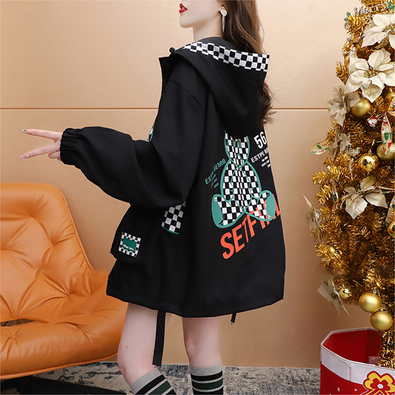 Official picture of cool silk cotton slope soldier cavalry with inner lining 2023 autumn thin sweatshirt loose hooded jacket for women