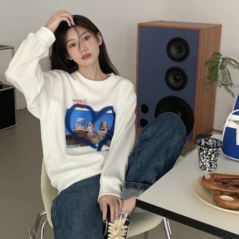 魚鱗8515國潮愛心貓咪衛衣女寬鬆ins潮甜辣閨蜜減齡上衣