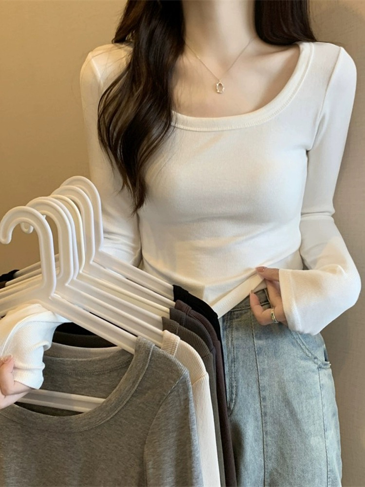 Fashionable autumn white bottoming shirt women's long-sleeved T-shirt new design niche hot girl short inner top
