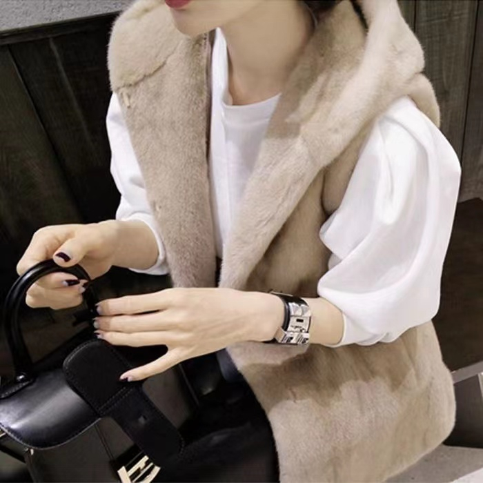 女裝2023秋冬馬甲女外穿百搭中長款衣服女士背心連帽毛毛外套