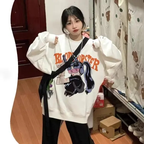 6535 fish scale plus velvet 250g David's round neck sweatshirt for women Korean style loose long-sleeved thin top