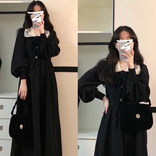 Autumn and winter clothing 2023 new baby doll collar dress Hepburn style French long skirt early autumn wear high-end women