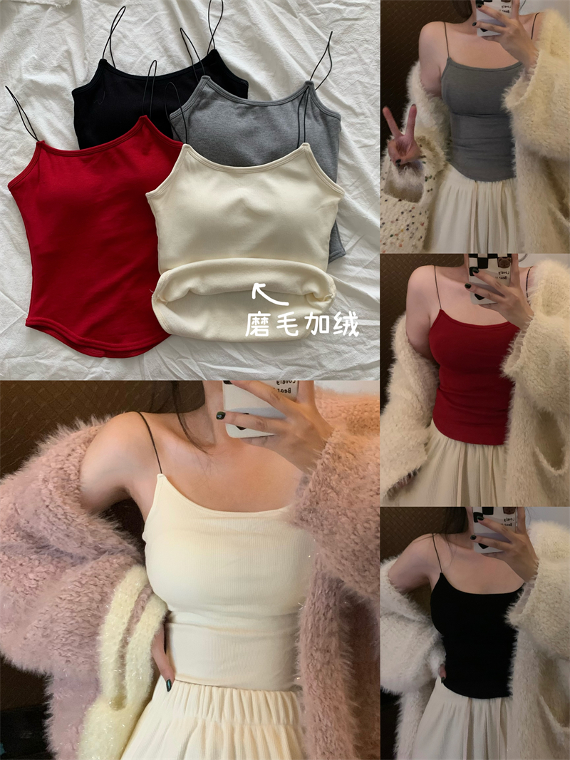 Real shot of thin shoulder straps, autumn and winter velvet thickened thermal underwear, no need to wear bra, slimming bottoming vest suspenders