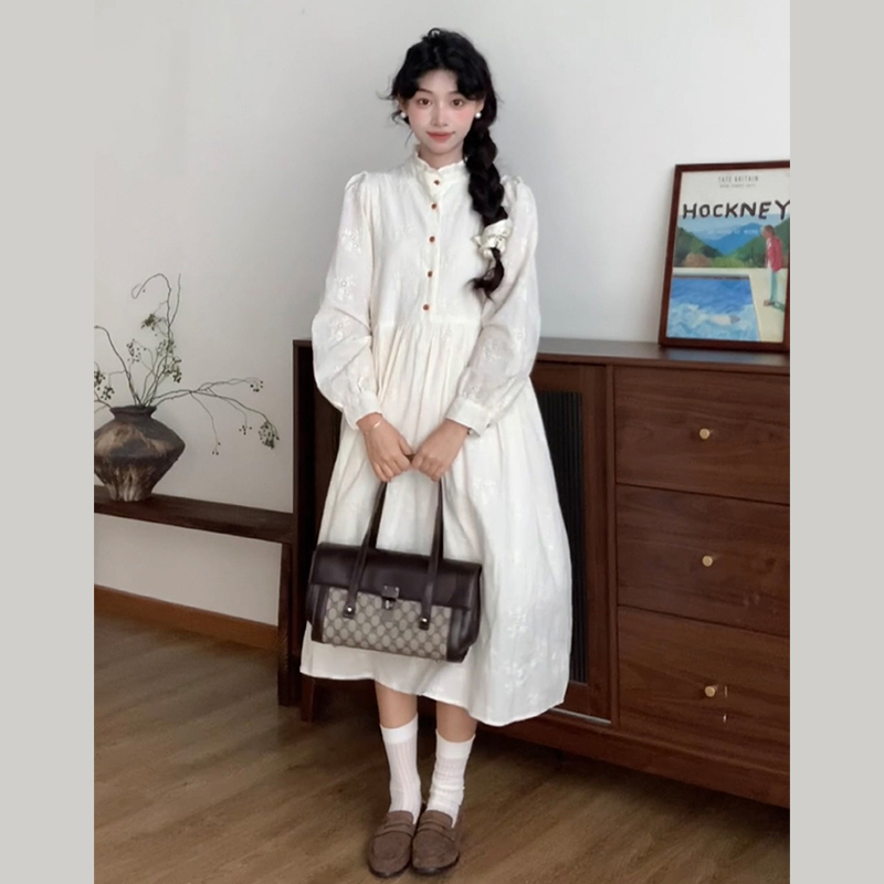 Autumn Women's 2023 New New Chinese Style Long Skirt Design Niche Long Sleeve Embroidered Jacquard Tea Break French Dress