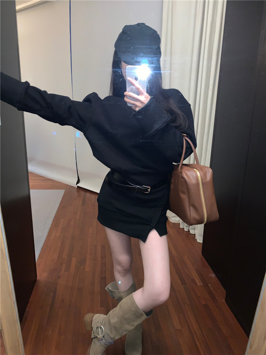 實拍 辣妹假兩件基礎款衛衣連衣裙簡約衛衣裙