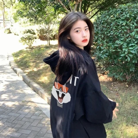 Fish scale 8515 thin plus velvet American niche college style ins trendy brand cartoon rabbit age-reducing hooded sweatshirt for women