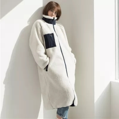 韩国东大门秋冬羊羔绒立领两面穿拉链外套拼色保暖风衣外套大码