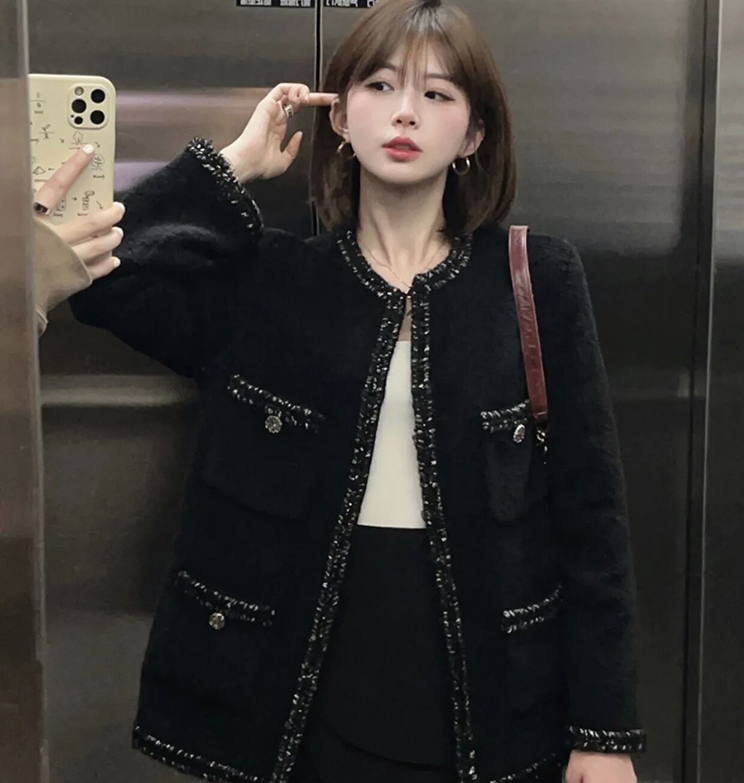 秋冬裝新款大碼女裝韓版編織粗花呢休閒顯瘦外套上衣M-4XL200斤