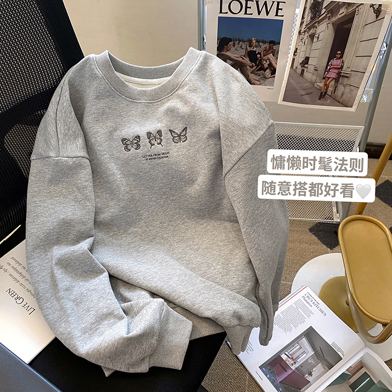官圖 華棉複合薄款310克/加絨410克 秋冬裝衛衣女印花寬鬆