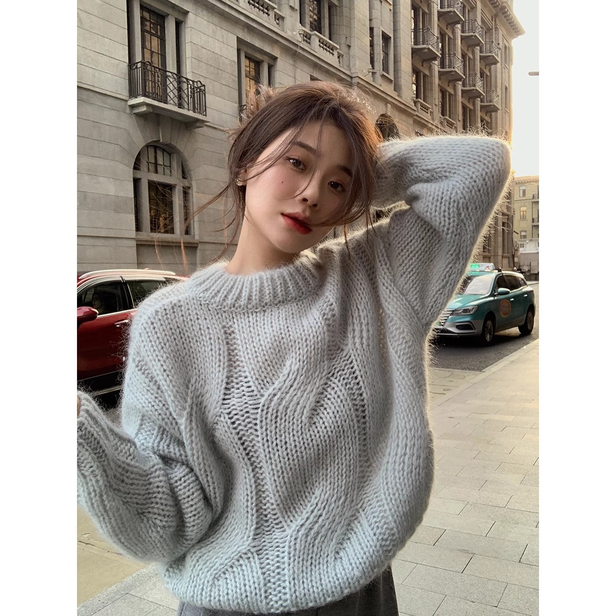 Lazy style twist sweater for women, spring and autumn Korean style gentle style long-sleeved sweater top loose slimming base
