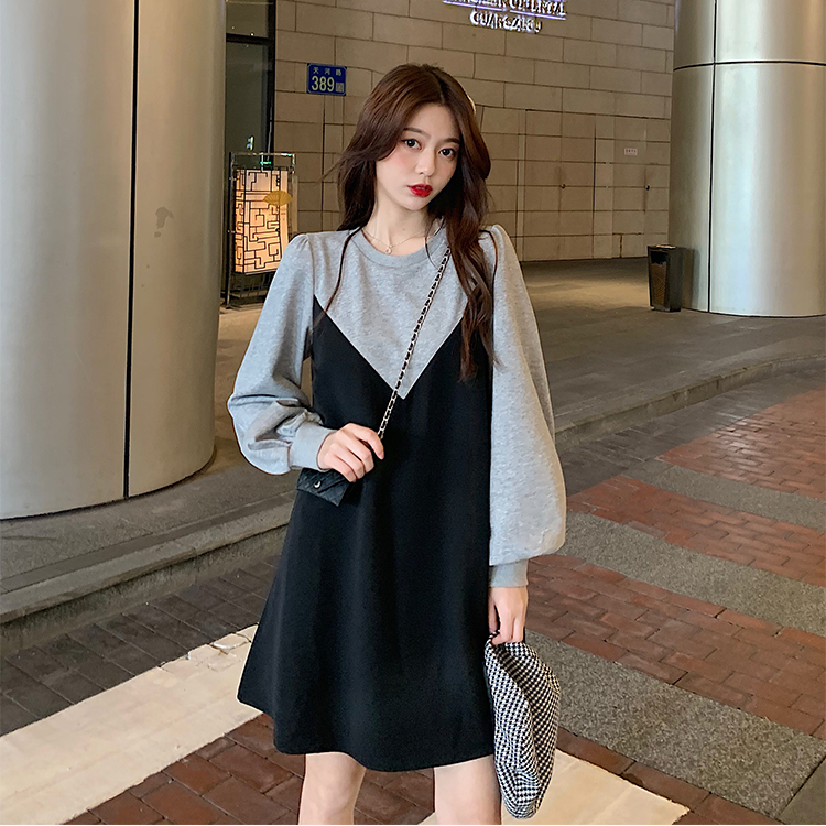秋冬新款設計感女神范氣質收腰顯瘦拼接連衣裙女