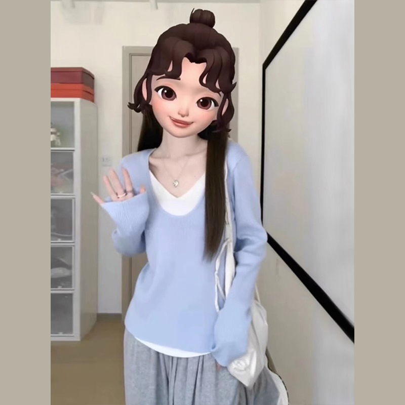 Knitted Sweater 2023 New Women's Clothing Early Autumn Breast Style Bottoming Shirt with Sweater Long Sleeve Fake Two-piece Top