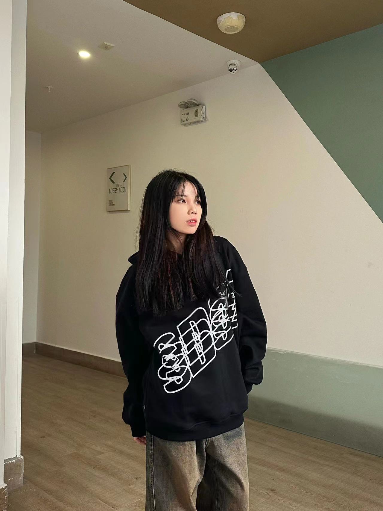 Shimaohua cotton composite milk silk 300g silver fox velvet 400g front and back printed pocketless hooded sweatshirt for women