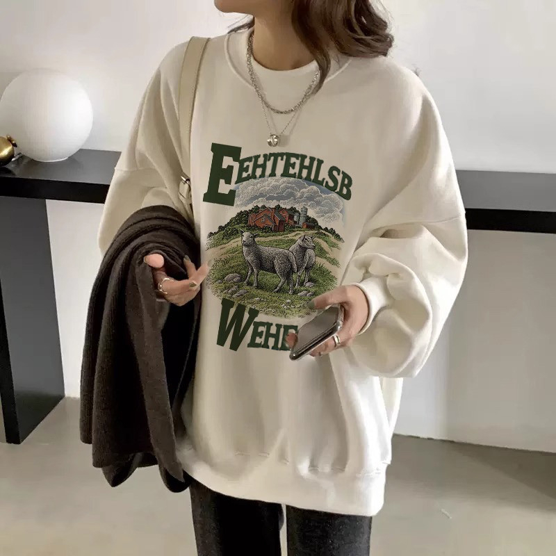 Harajuku BF thickened velvet pullover round neck sweatshirt for female students salt loose top autumn and winter coat lazy style