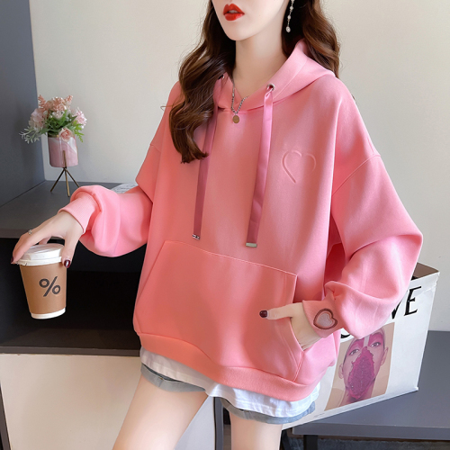 Actual shot of winter Korean style loose 380g Chinese cotton composite hooded mid-length large size velvet thickened sweatshirt for women