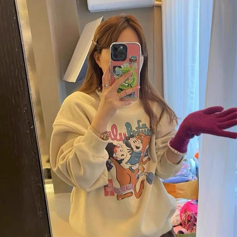 6535 fish scale plus velvet 250g David's round neck sweatshirt for women Korean style loose long-sleeved thin top