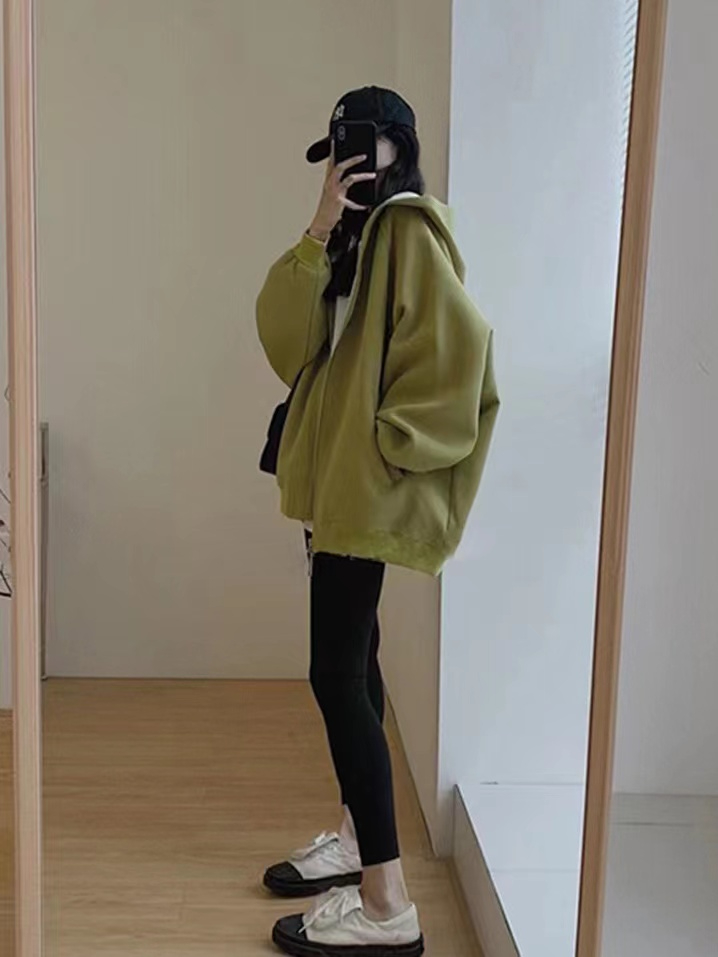 秋冬加絨加厚連帽衛衣外套女