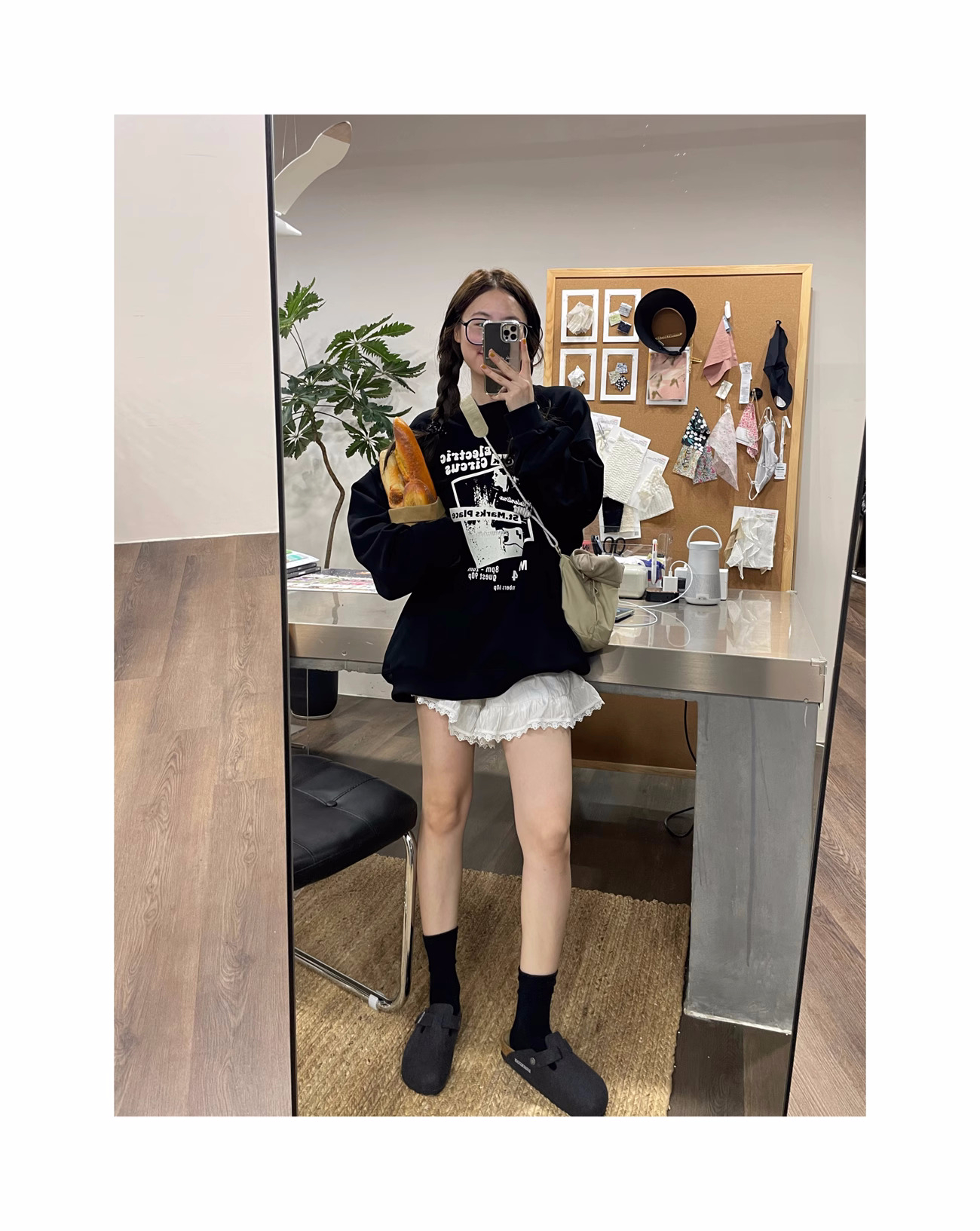 美式復古 oversize港風寬鬆版型慵懶顯瘦印花套頭衛衣女