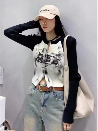 Printed knitted cardigan jacket for women European station autumn clothing  new European women's fashion sweater trend
