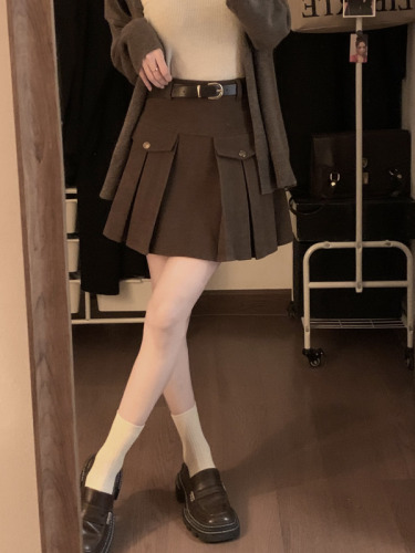 Actual shot ~ Autumn and winter slim A-line pleated skirt corduroy skirt