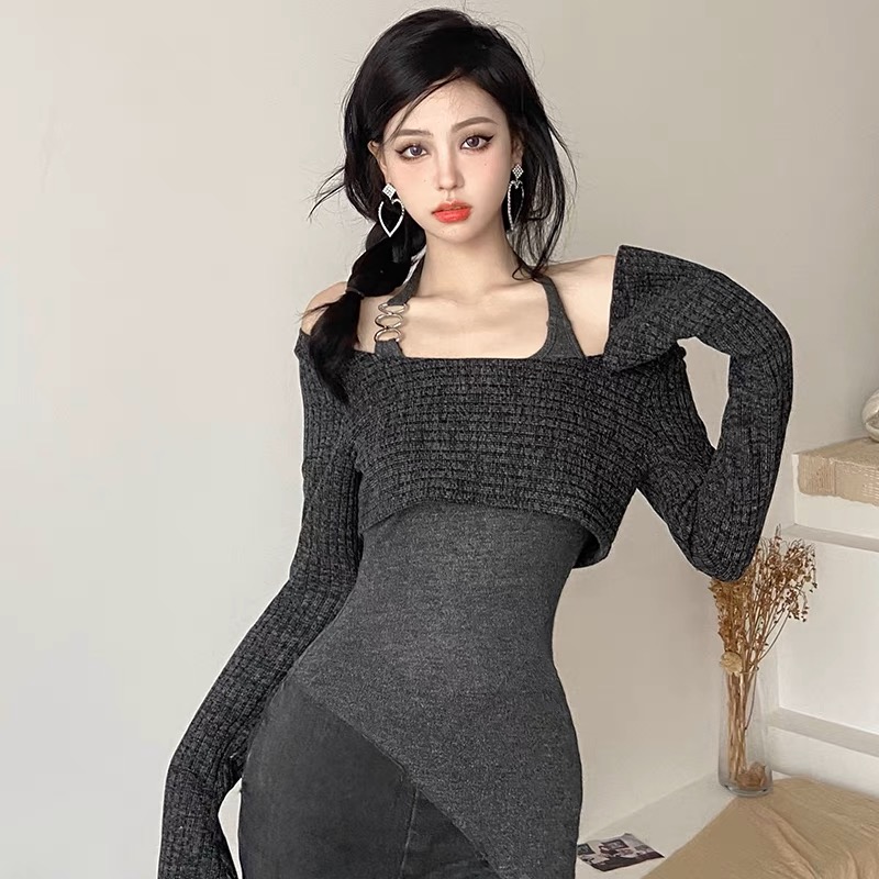French-style fried street milk Korean drama 2023 autumn women's tea style outfit complete set of high-end platycodon two-piece suit