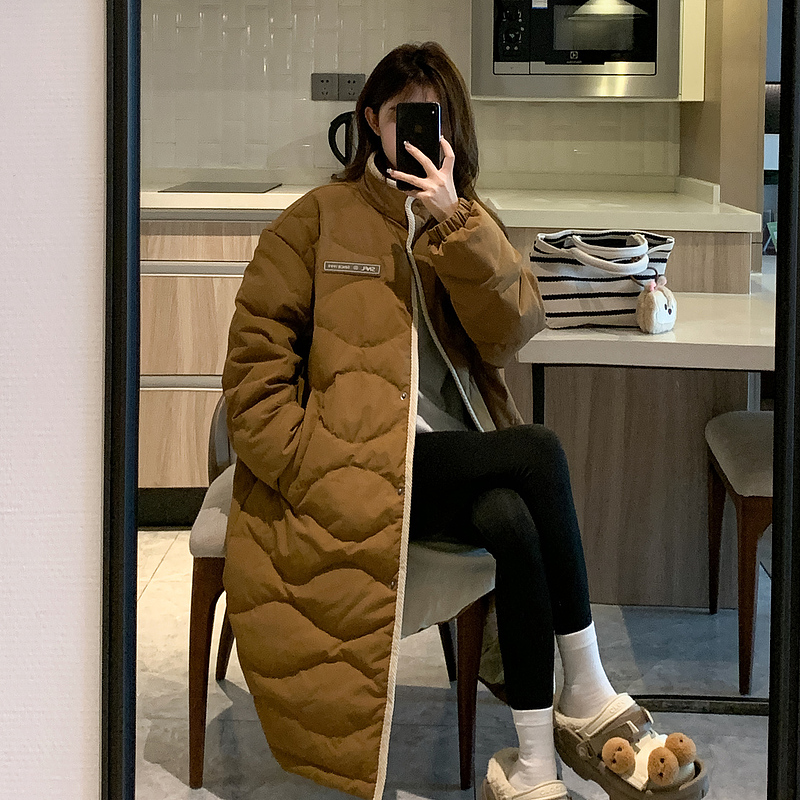 Real shot of long over-the-knee cotton coat for women, mid-length 2023 Korean fashion loose thickened bread coat for winter