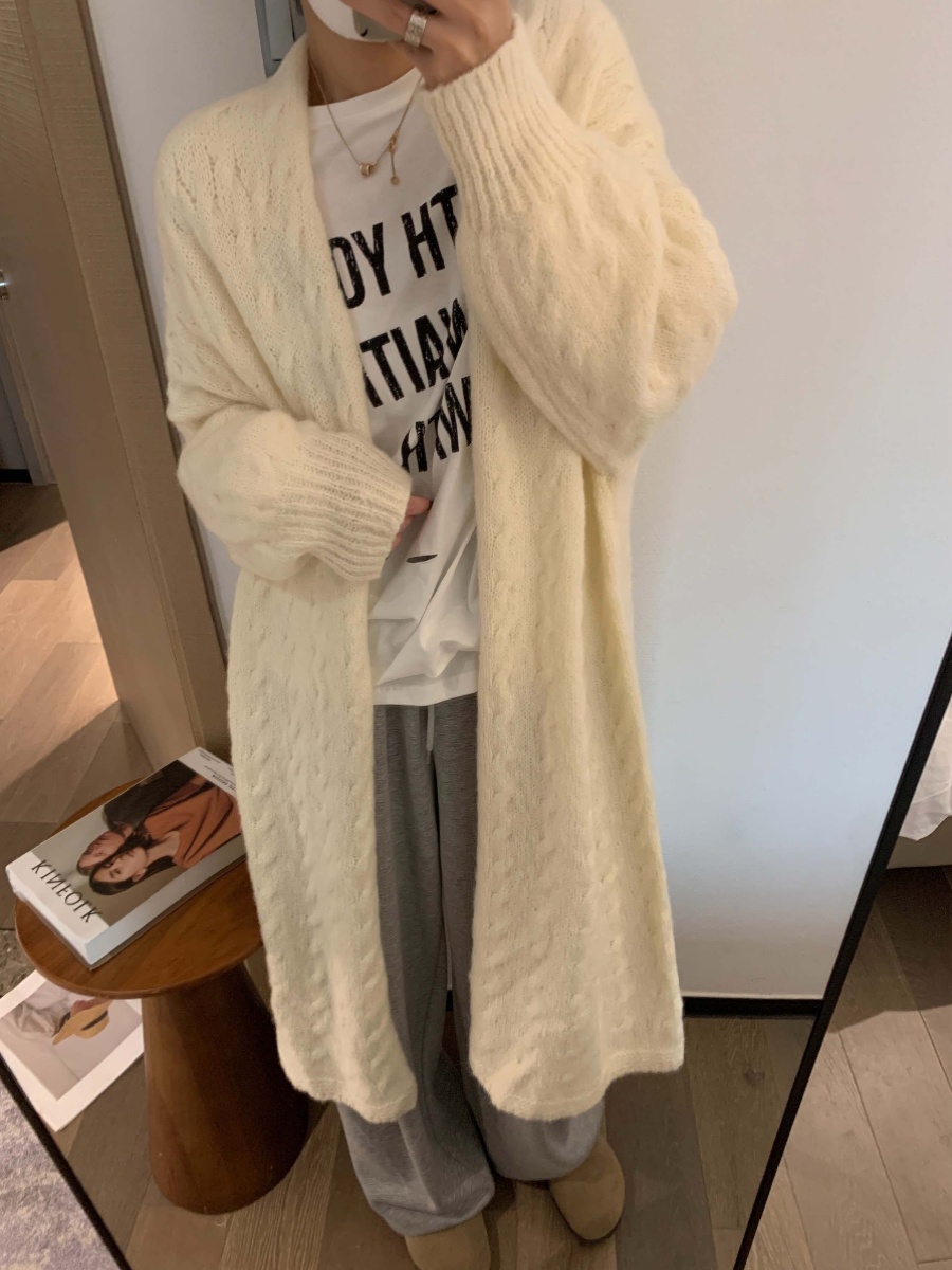 2023 autumn new Korean style lazy casual loose mid-length sweater large cardigan soft waxy sweater jacket for women