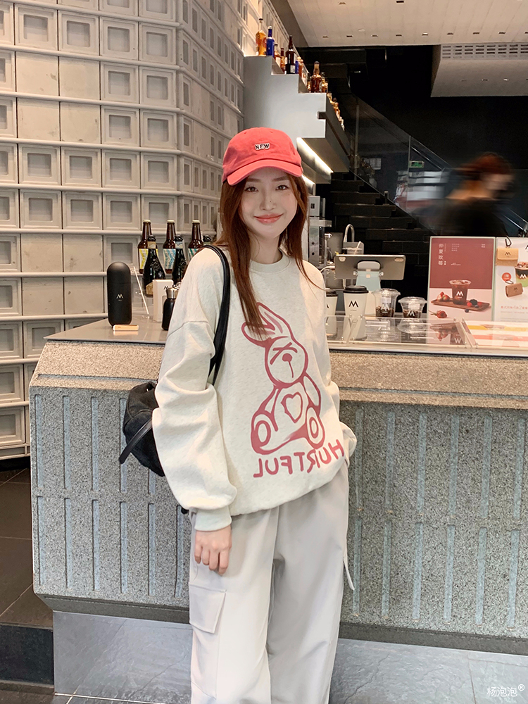 設計感卡通小兔子衛衣女秋季新款寬鬆韓版慵懶風套頭上衣ins