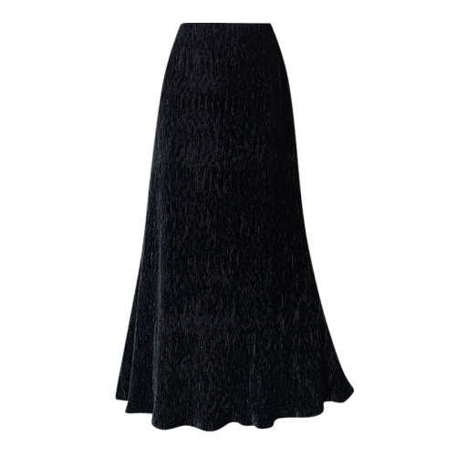实拍 秋冬韩版复古显瘦中长包臀鱼尾裙高级感气质丝绒半身裙