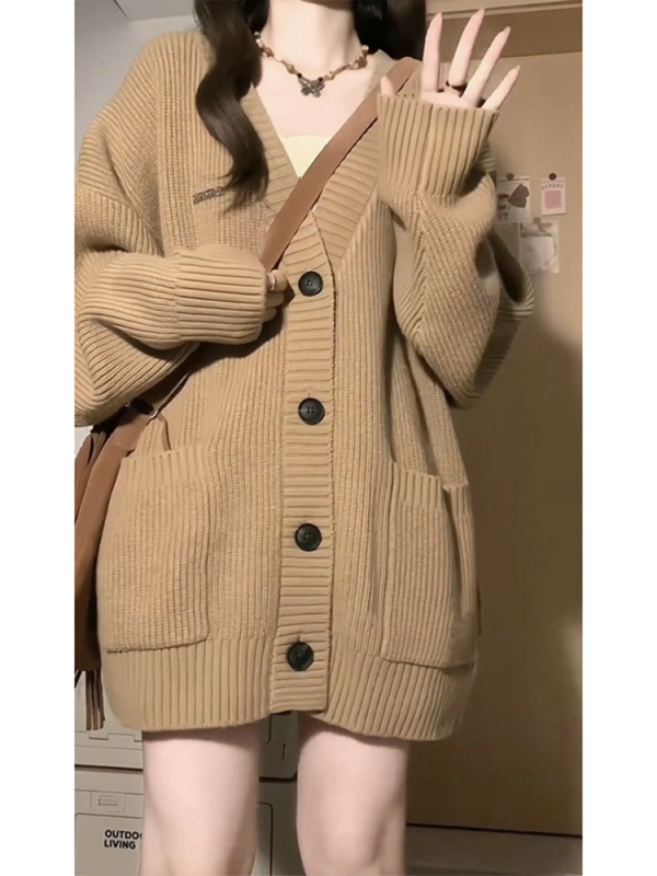 早秋開衫毛衣外套女春秋2023新款秋冬慵懶風寬鬆針織衫高級感