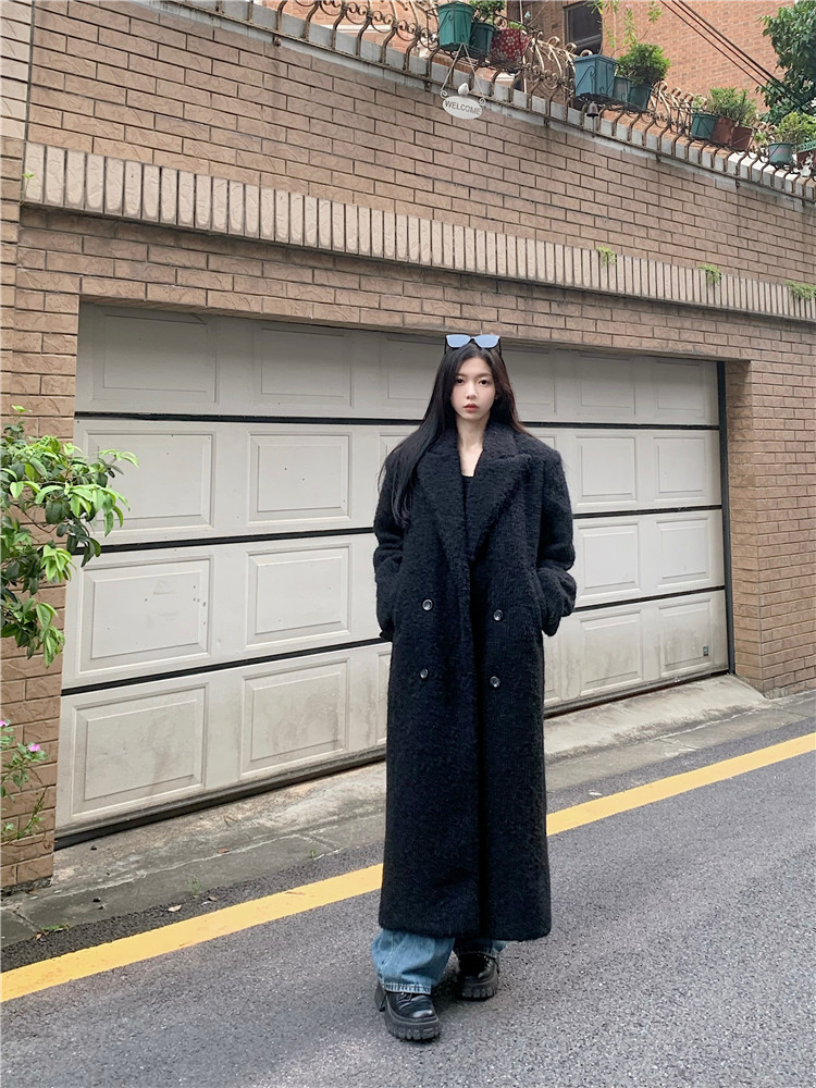 實拍~秋冬新款赫本英倫風寬鬆長款過膝復古毛呢外套