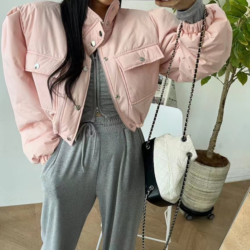 Korean 2023 new winter women's clothing fashionable zipper design short bread cotton jacket