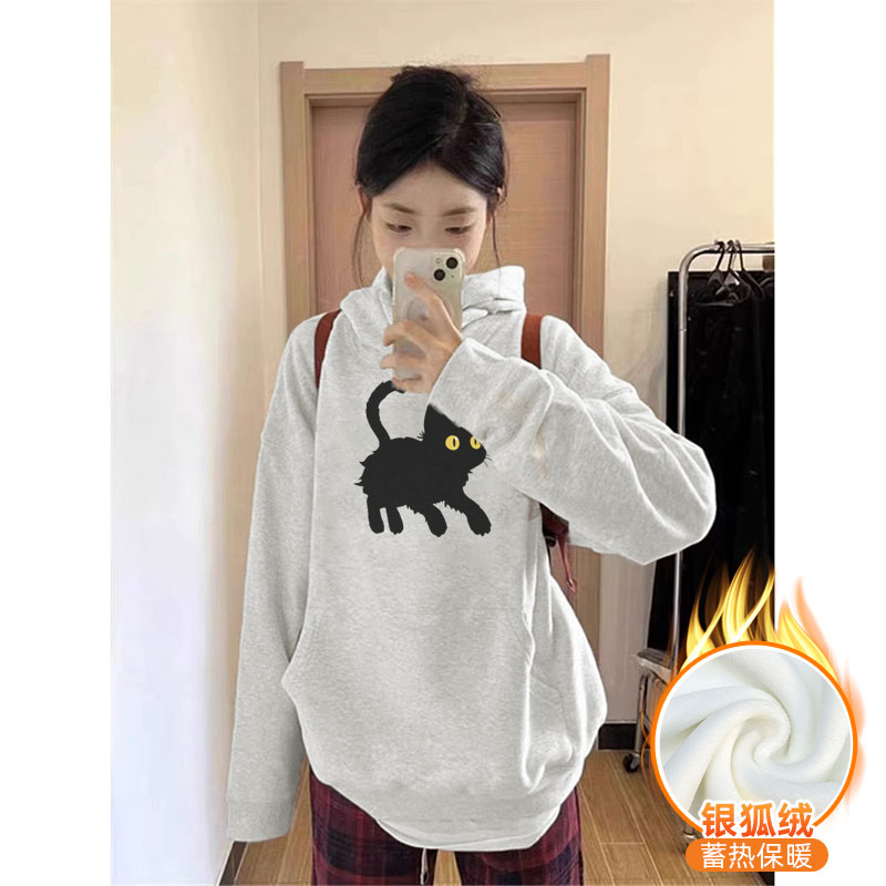 Chinese cotton composite silver fox velvet new autumn and winter loose hooded sweatshirt for women