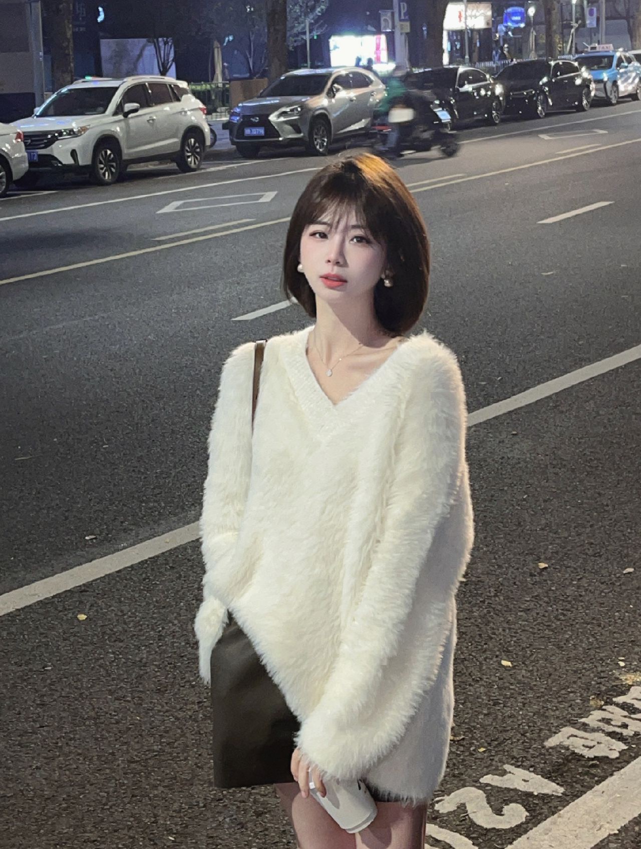 2023水貂毛v領毛衣套頭溫柔日系女冬加厚慵懶風毛衣女