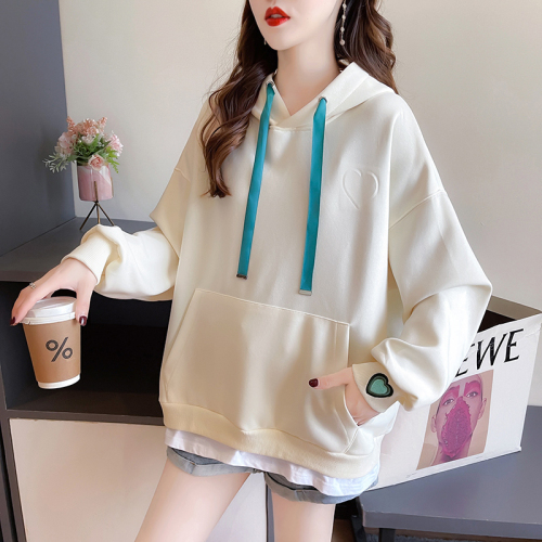 Actual shot of winter Korean style loose 380g Chinese cotton composite hooded mid-length large size velvet thickened sweatshirt for women