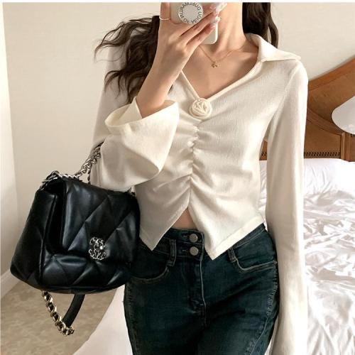 - new gentle style knitted sweater for women new retro design pleated v-neck long-sleeved top