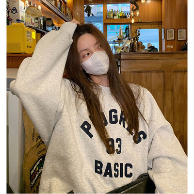 Harajuku BF thickened velvet pullover round neck sweatshirt for female students salt loose top autumn and winter coat lazy style