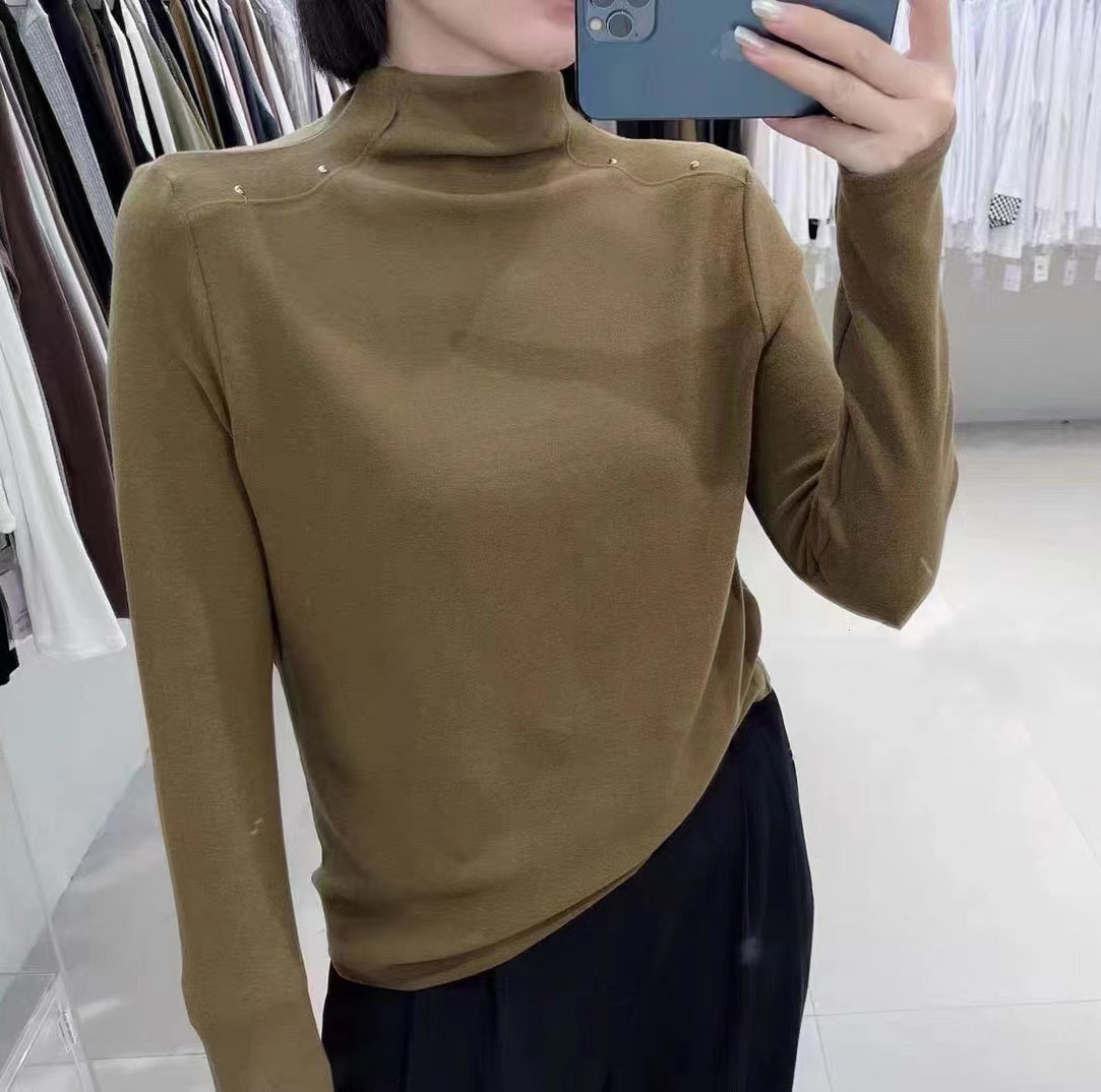 Long-sleeved slim fit T-shirt base layer high elastic short solid color top for women autumn