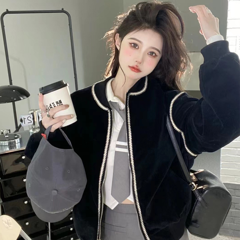 秋冬裝新款復古短款棒球服韓版百搭顯瘦夾克外套女M-4XL200斤