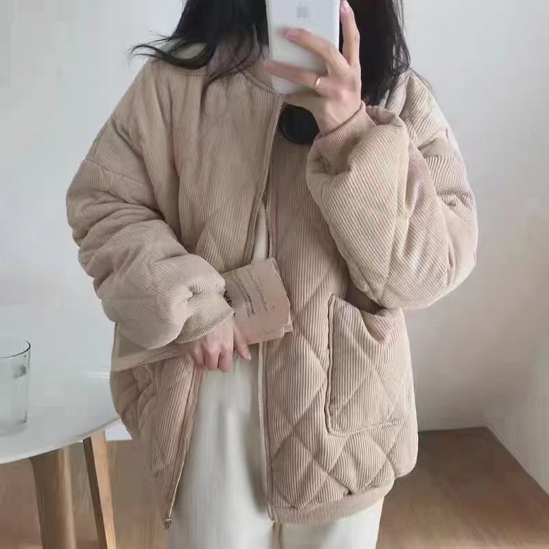 韓chic簡約燈芯絨加棉加厚寬鬆夾克棉服